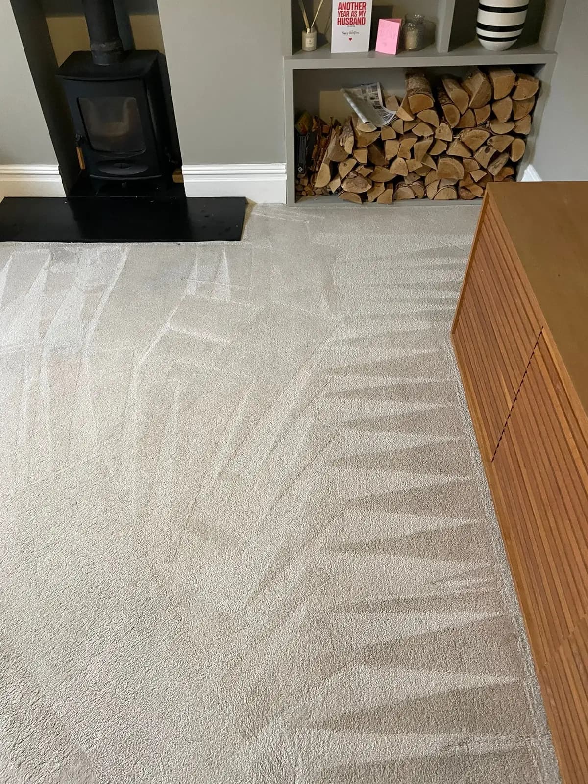 Cream carpet with fresh vacuum lines after a professional clean